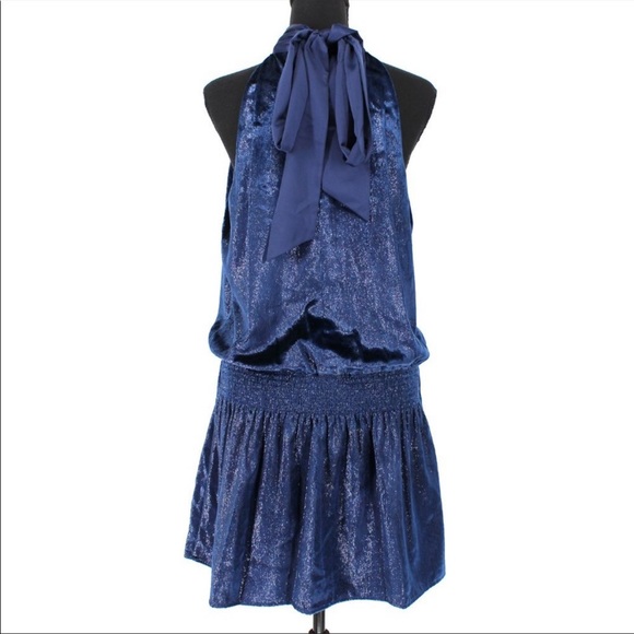 Ramy Brook Lori navy velvet cinched waist Mini Halter dress size S - Picture 4 of 11